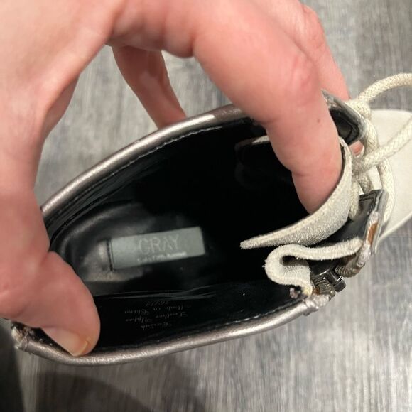 Gray for Saks Fifth Avenue Suede Leather Metallic Lace Up Wedge Booties sz 6.5 - Picture 10 of 15